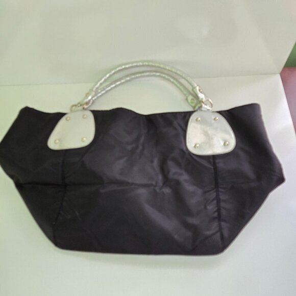 Attention Black Silver Convertible Designer Inspired Large Tote Bag - Picture 5 of 10